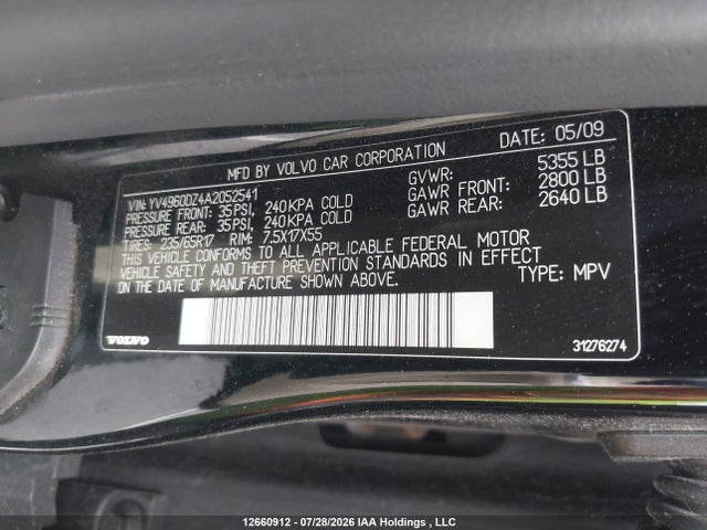 12660912 :رقم المزاد ، YV4960DZ4A2052541 vin ، 2010 Volvo Xc60 3.2 مزاد بيع