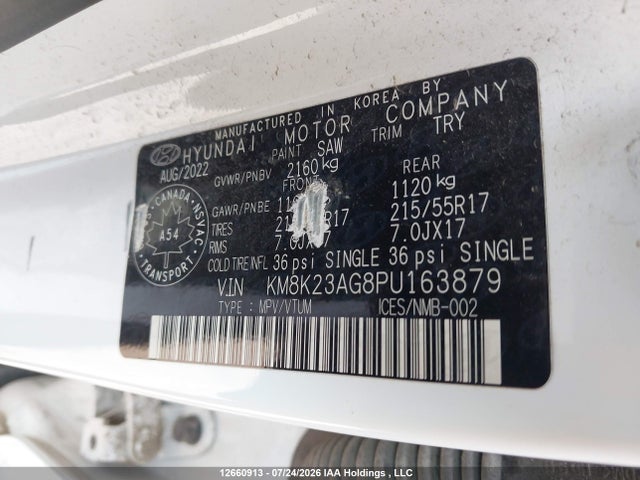 2023 Hyundai Kona Electric Preferred მანქანა იყიდება აუქციონზე, vin: KM8K23AG8PU163879, აუქციონის ნომერი: 12660913
