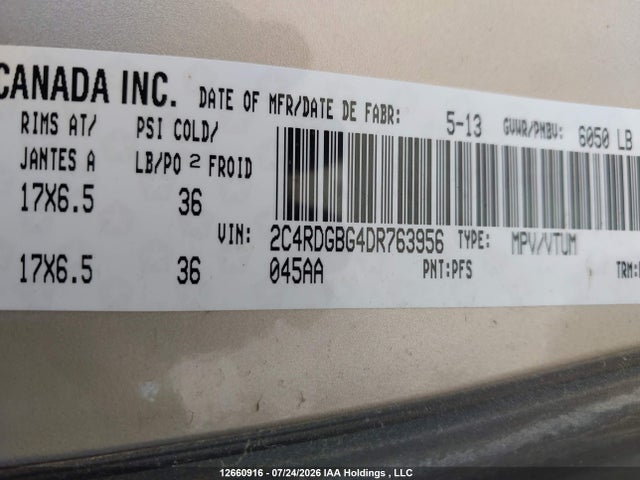 Aukcja sprzedaży 2013 Dodge Grand Caravan Se/sxt, vin: 2C4RDGBG4DR763956, numer aukcji: 12660916