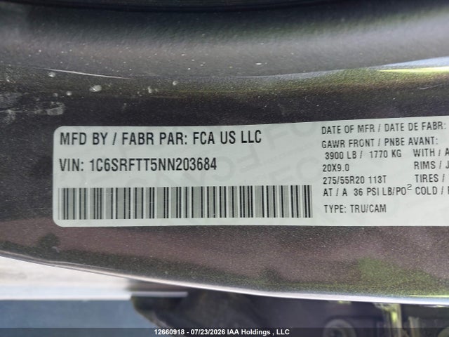 Продажа на аукционе авто 2022 Ram 1500 Sport, vin: 1C6SRFTT5NN203684, номер лота: 12660918