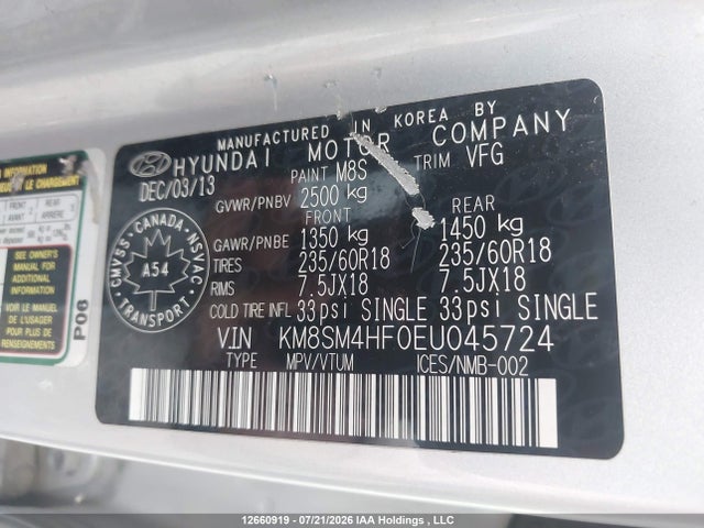 Aukcja sprzedaży 2014 Hyundai Santa Fe Xl, vin: KM8SM4HF0EU045724, numer aukcji: 12660919