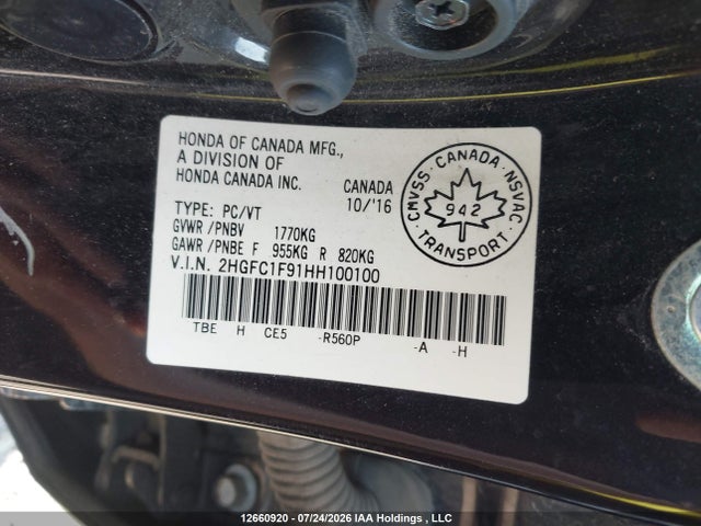 2HGFC1F91HH100100 Honda Civic Touring