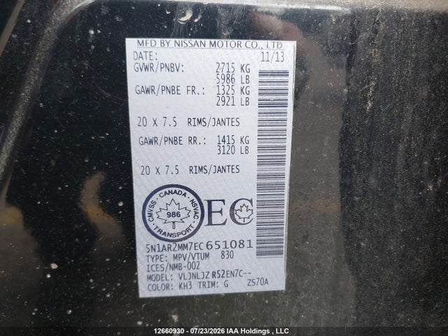 Nissan Pathfinder 2014 5N1AR2MM7EC651081 Image 18