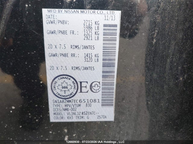 Nissan Pathfinder 2014 5N1AR2MM7EC651081 Image 9
