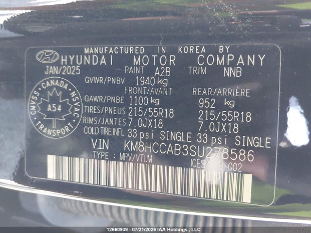 Aukcja sprzedaży 2025 Hyundai Kona Preferred Awd With Trend Package, vin: KM8HCCAB3SU278586, numer aukcji: 12660939