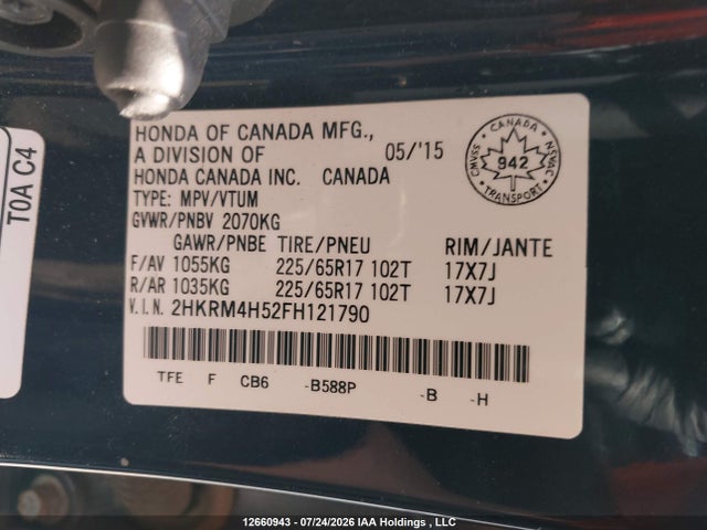Honda CR-V 2015 2HKRM4H52FH121790 Image 9