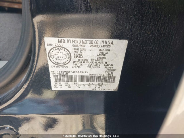 12660948 :رقم المزاد ، 1FTSW31F42EA05493 vin ، 2002 Ford F-350 Lariat/xl/xlt مزاد بيع