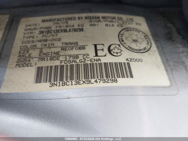 Продажа на аукционе авто 2009 Nissan Versa S/sl, vin: 3N1BC13EX9L479298, номер лота: 12660962