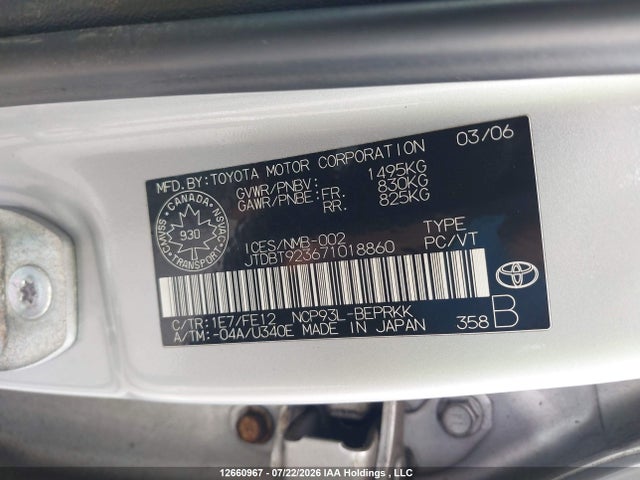 Продажа на аукционе авто 2007 Toyota Yaris, vin: JTDBT923671018860, номер лота: 12660967