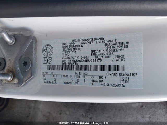 Ford ESCAPE SE 2014 1FMCU9GX8EUC55175 Image 9
