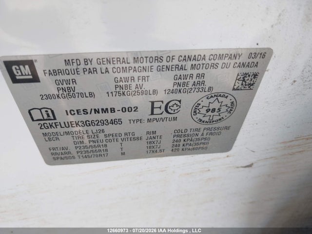 Продаж на аукціоні авто 2016 Gmc Terrain Slt, vin: 2GKFLUEK3G6293465, номер лоту: 12660973
