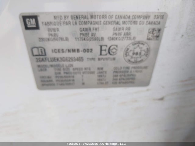 Продаж на аукціоні авто 2016 Gmc Terrain Slt, vin: 2GKFLUEK3G6293465, номер лоту: 12660973