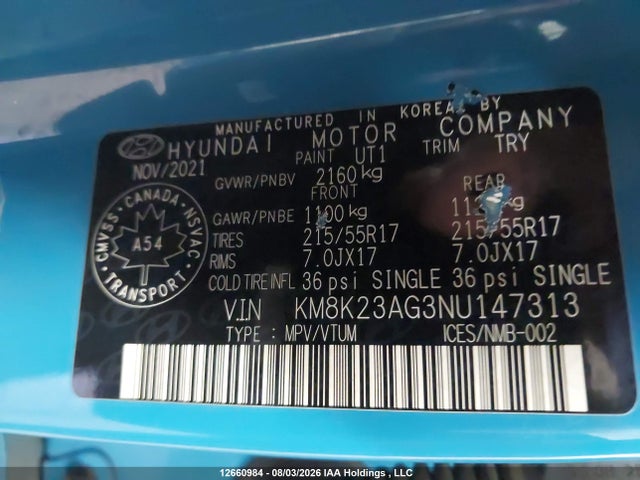 Продаж на аукціоні авто 2022 Hyundai Kona Electric Preferred With Two-tone Roof, vin: KM8K23AG3NU147313, номер лоту: 12660984