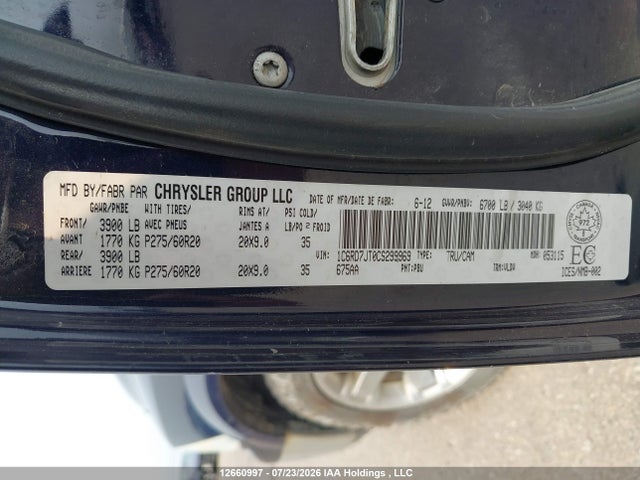 2012 Dodge Ram 1500 Laramie მანქანა იყიდება აუქციონზე, vin: 1C6RD7JT0CS299969, აუქციონის ნომერი: 12660997