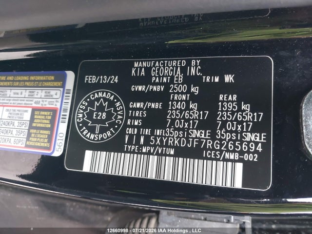 5XYRKDJF7RG265694 KIA Sorento 2.5t X-line Limited W/black Interior/2.5t X-line Limited W/olive Brown Interior/2.5t X-pro W