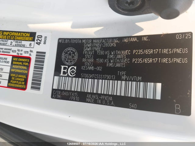 5TDGSKFC5SS179013 Toyota Sienna Le 8-passenger