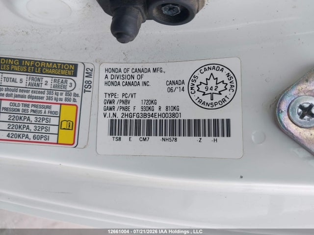 Продаж на аукціоні авто 2014 Honda Civic Ex-l Navi, vin: 2HGFG3B94EH003801, номер лоту: 12661004