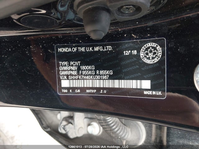 SHHFK7H40KU301987 Honda Civic Sport