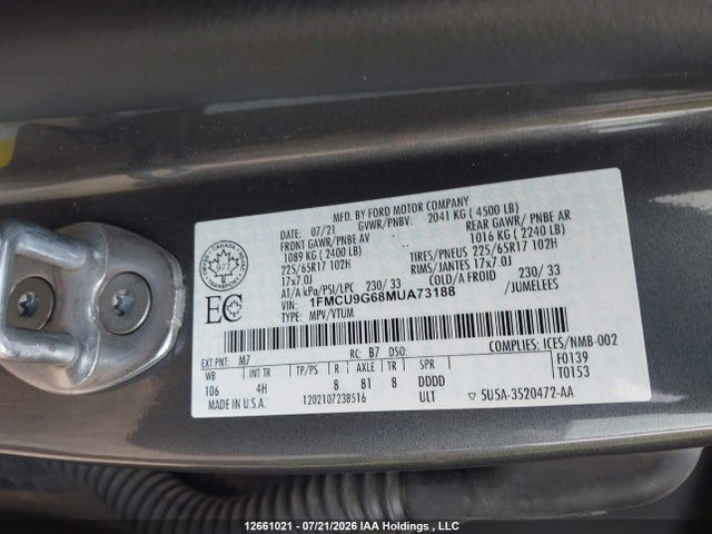 Продажа на аукционе авто 2021 Ford Escape Se, vin: 1FMCU9G68MUA73188, номер лота: 12661021