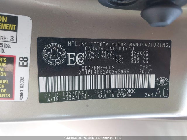 Продажа на аукционе авто 2010 Toyota Corolla Ce, vin: 2T1BU4EE2AC345966, номер лота: 12661025