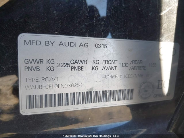 Aukcja sprzedaży 2015 Audi A4 2.0t Komfort Plus, vin: WAUBFCFL0FN038251, numer aukcji: 12661058