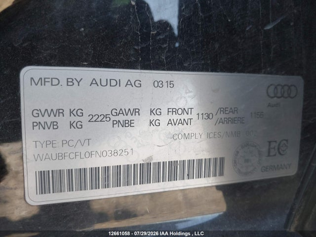 Aukcja sprzedaży 2015 Audi A4 2.0t Komfort Plus, vin: WAUBFCFL0FN038251, numer aukcji: 12661058