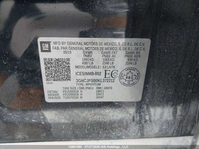 Chevrolet TRAX 1LT 2019 3GNCJPSB0KL372212 Image 9