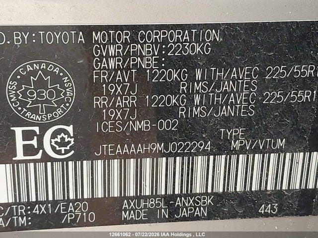 JTEAAAAH9MJ022294 Toyota Venza Le/xle/limited