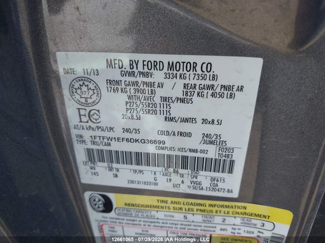 Продажа на аукционе авто 2013 Ford F150 Supercrew, vin: 1FTFW1EF6DKG36699, номер лота: 12661065