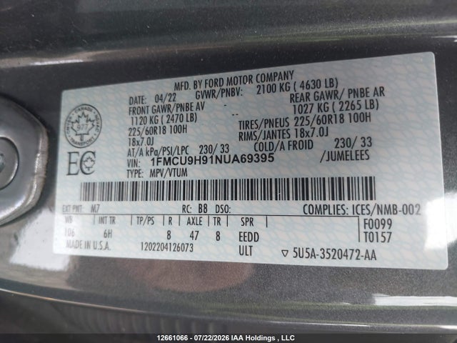 Ford ESCAPE SEL 2022 1FMCU9H91NUA69395 Image 9