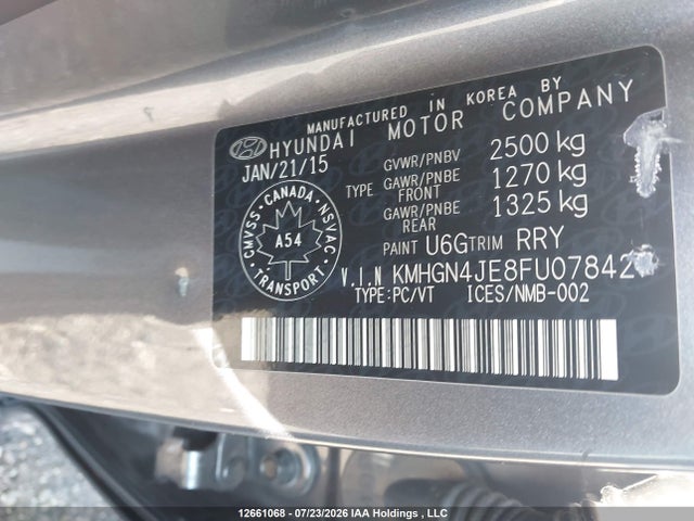 Hyundai Genesis 3.8l 2015 KMHGN4JE8FU078427 Image 9