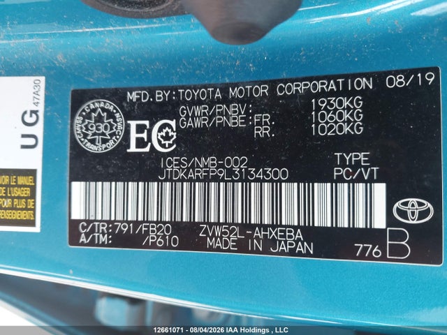 Toyota PRIUS PRIME 2020 JTDKARFP9L3134300 Image 9