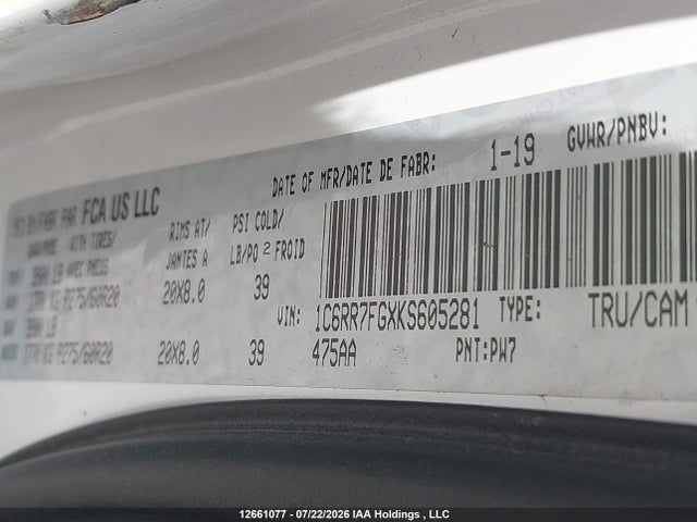 Продажа на аукционе авто 2019 Ram 1500 Classic Express, vin: 1C6RR7FGXKS605281, номер лота: 12661077