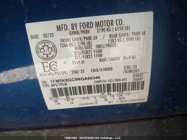 Ford Explorer St 2022 1FM5K8GC0NGA66346 Image 9