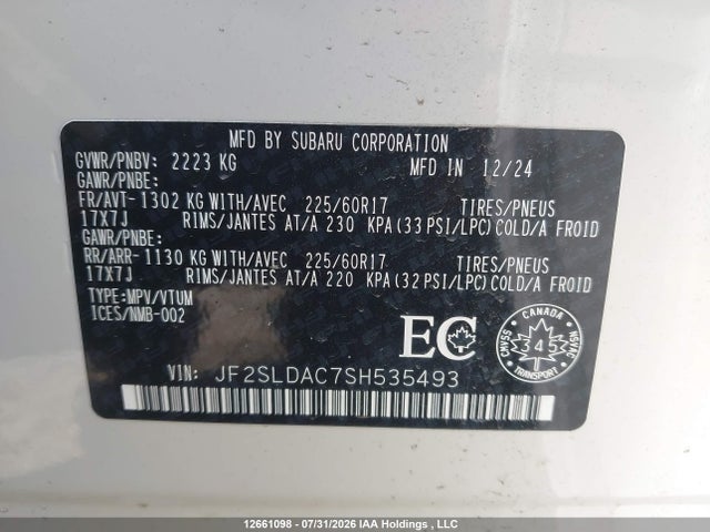 Продажа на аукционе авто 2025 Subaru Forester Convenience, vin: JF2SLDAC7SH535493, номер лота: 12661098