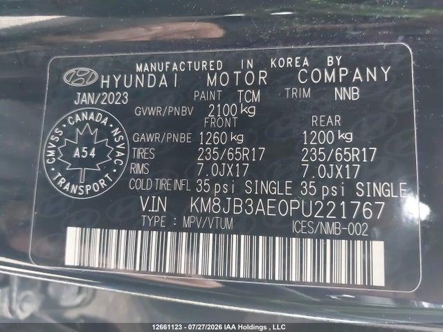 Продаж на аукціоні авто 2023 Hyundai Tucson Sel, vin: KM8JB3AE0PU221767, номер лоту: 12661123