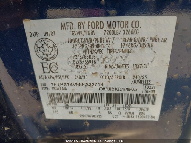 Aukcja sprzedaży 2008 Ford F150, vin: 1FTPX14V98FA32718, numer aukcji: 12661127