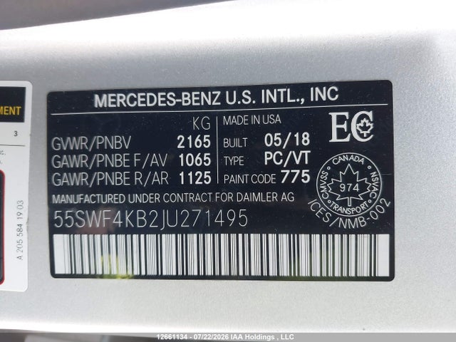 Aukcja sprzedaży 2018 Mercedes-benz C 300 4matic, vin: 55SWF4KB2JU271495, numer aukcji: 12661134