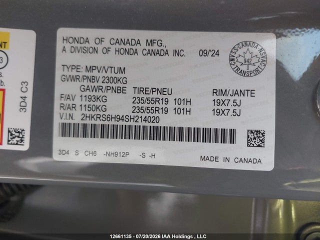 2HKRS6H94SH214020 Honda Cr-v Touring Hybrid