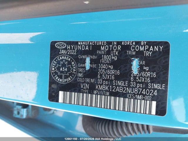 Hyundai Kona Essential 2022 KM8K12AB2NU874024 Image 19