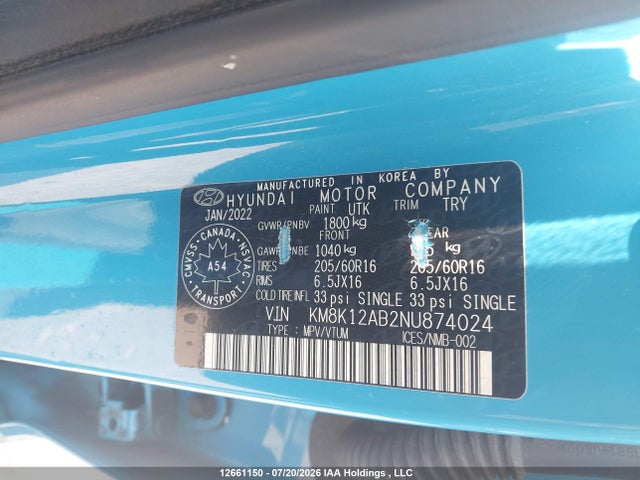 Hyundai Kona Essential 2022 KM8K12AB2NU874024 Image 9