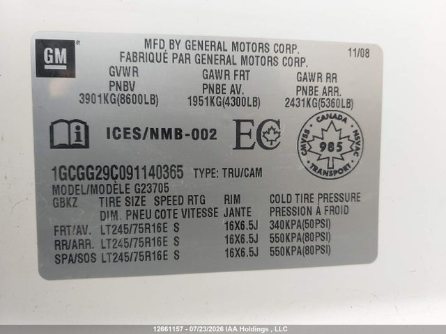 Продажа на аукционе авто 2009 Chevrolet Express G2500, vin: 1GCGG29C091140365, номер лота: 12661157
