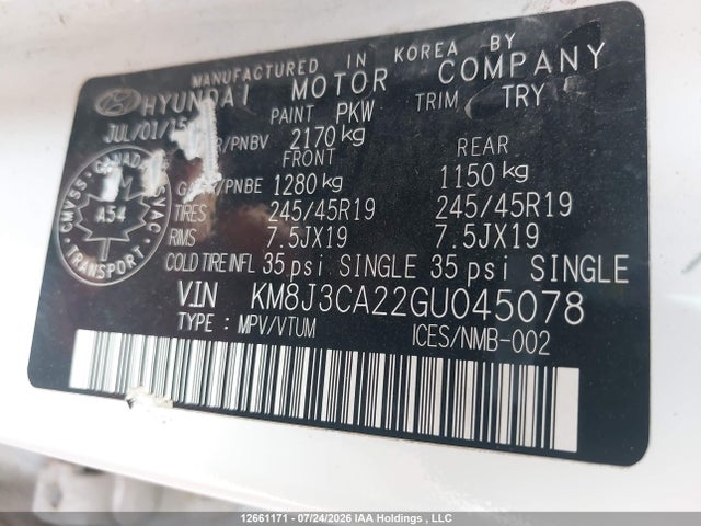 Aukcja sprzedaży 2016 Hyundai Tucson Limited, vin: KM8J3CA22GU045078, numer aukcji: 12661171