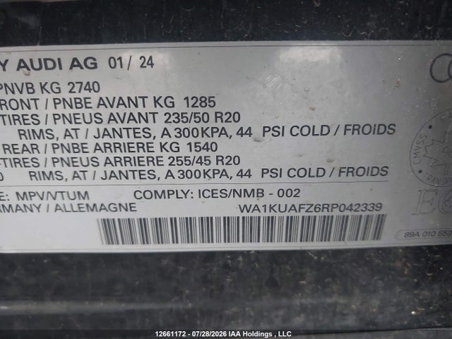Aukcja sprzedaży 2024 Audi Q4 E-tron 55, vin: WA1KUAFZ6RP042339, numer aukcji: 12661172