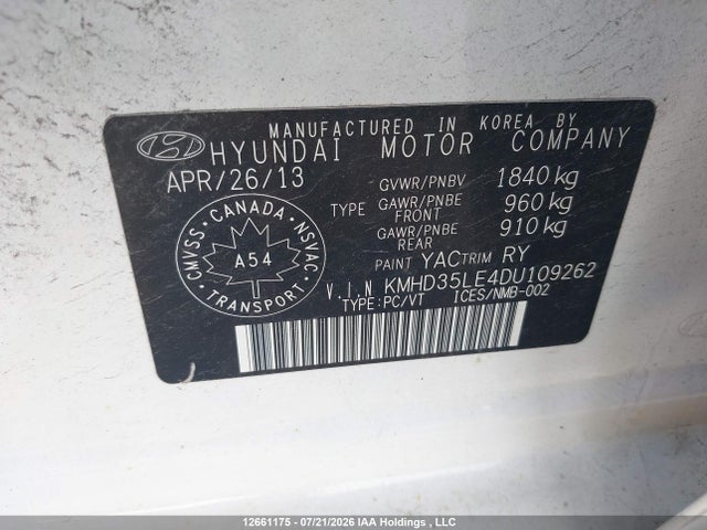 12661175 :رقم المزاد ، KMHD35LE4DU109262 vin ، 2013 Hyundai Elantra Gt مزاد بيع
