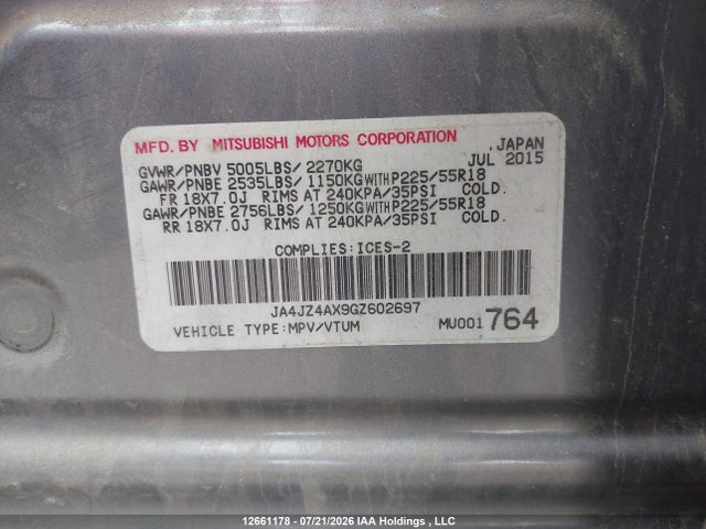 JA4JZ4AX9GZ602697 Mitsubishi OUTLANDER GT