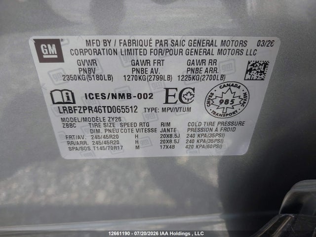 2026 Buick Envision Sport Touring Awd მანქანა იყიდება აუქციონზე, vin: LRBFZPR46TD065512, აუქციონის ნომერი: 12661190