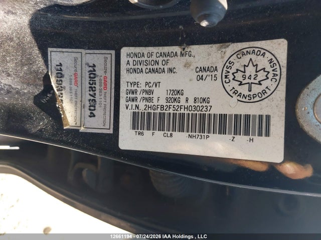 Honda Civic 2015 2HGFB2F52FH030237 Image 9