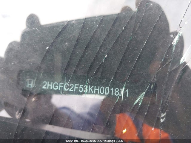 12661196 :رقم المزاد ، 2HGFC2F53KH001871 vin ، 2019 Honda Civic Lx مزاد بيع