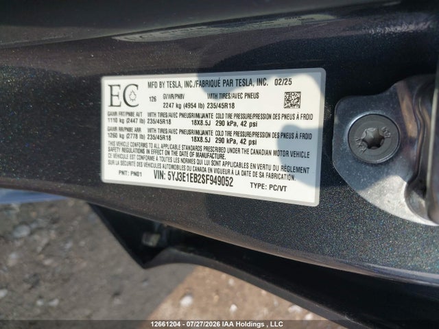 Tesla MODEL 3 2025 5YJ3E1EB2SF949052 Image 18
